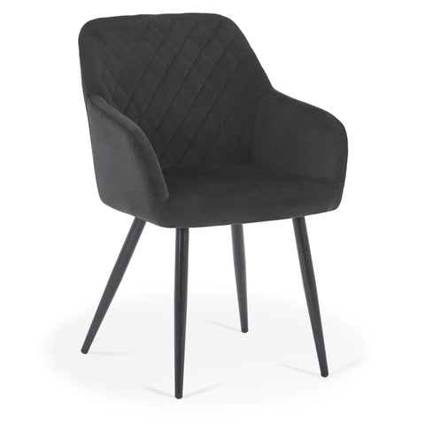 Carlo spisebordsstol - Sort velour med armlæn