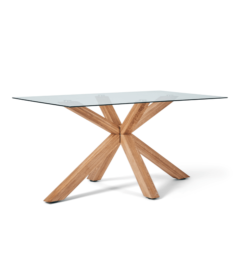 Sidney - Glas spisebord med ben i massiv egetræ 150x90 cm
