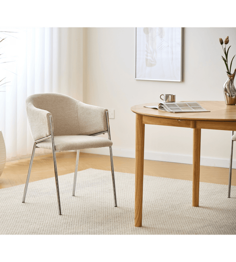 Carolina spisebordsstol i beige tekstil med chrome ben