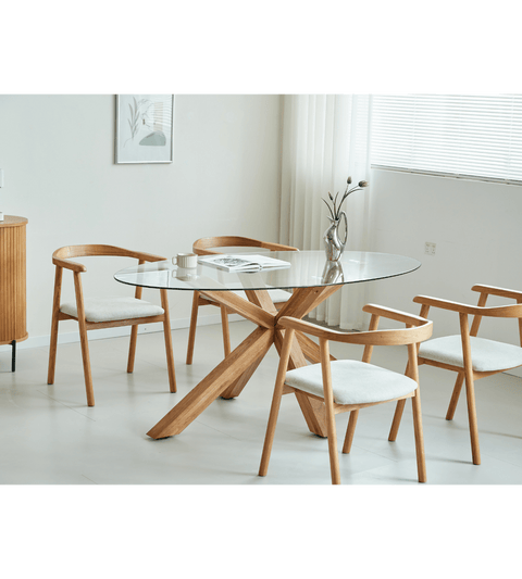 Sidney - Glas spisebord med ben i massiv egetræ 175x90 cm