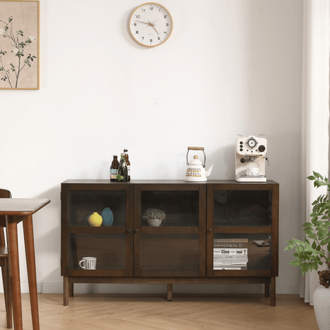 Havana egetræ glas skænk/vitrineskab i røget eg med 3 låger - 80x40x140 cm