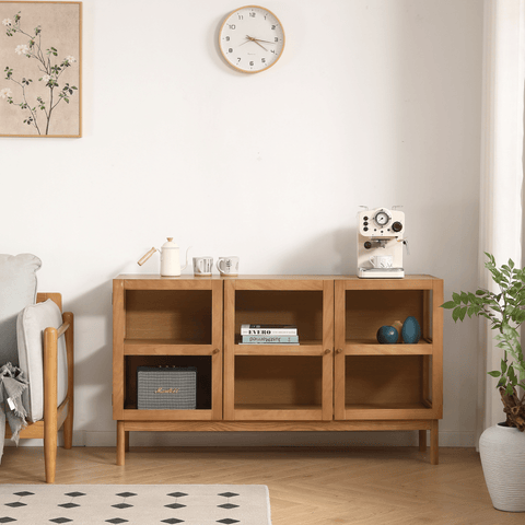 Havana egetræ glas skænk/vitrineskab med 3 låger - 80x40x140 cm