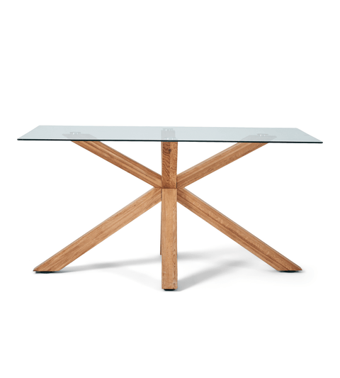 Sidney - Glas spisebord med ben i massiv egetræ 150x90 cm