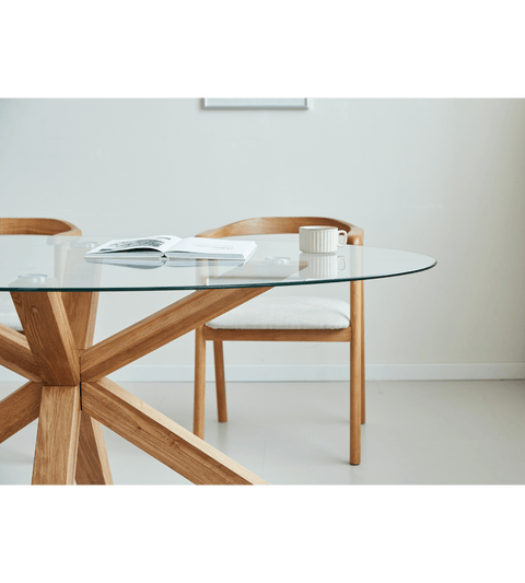 Sidney - Glas spisebord med ben i massiv egetræ 175x90 cm