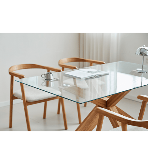 Sidney - Glas spisebord med ben i massiv egetræ 150x90 cm