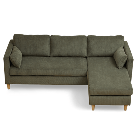 Ellis - Højrevendt og venstrevendt vendbar chaiselong sofa grøn fløjl - L: 215 x D: 82 x H: 78 cm