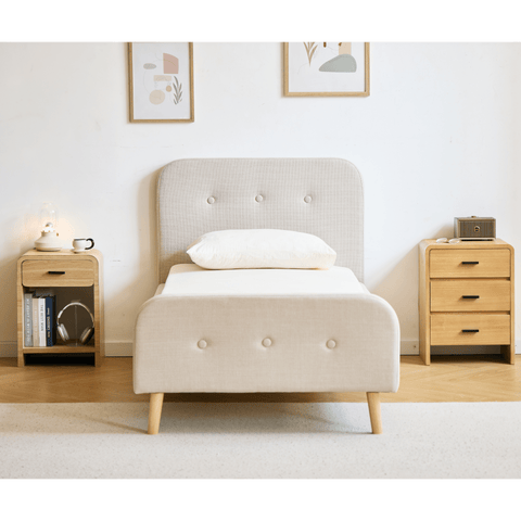 Christian seng i beige 90x200 cm inkl. sengelameller og madrasser