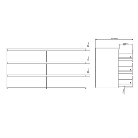 Maise kommode H:70 x B:138 x B:41 cm med 6 skuffer i hvid