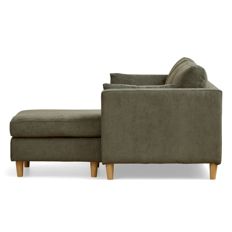 Ellis - Højrevendt og venstrevendt vendbar chaiselong sofa grøn fløjl - L: 215 x D: 82 x H: 78 cm