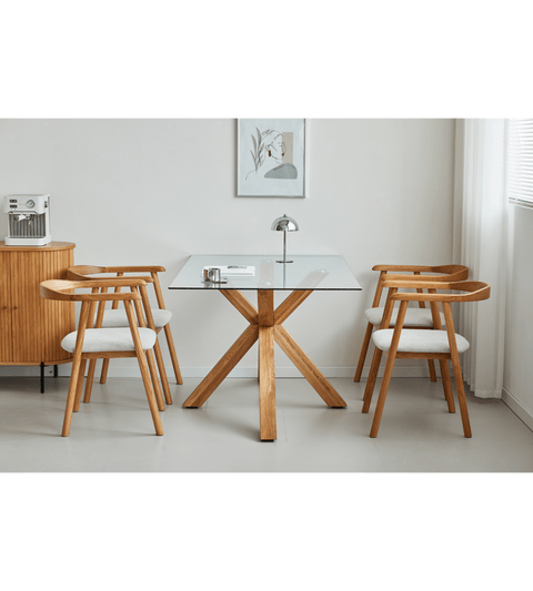 Sidney - Glas spisebord med ben i massiv egetræ 150x90 cm