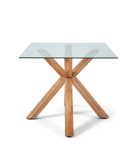 Sidney - Glas spisebord med ben i massiv egetræ 150x90 cm