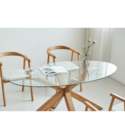 Sidney - Glas spisebord med ben i massiv egetræ 175x90 cm