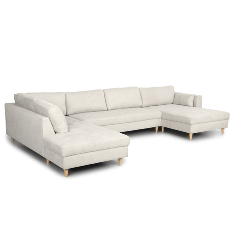 Brandy - højrevendt u-sofa i beige med chaiselong -  L: 366 x D: 211 x H: 80 cm
