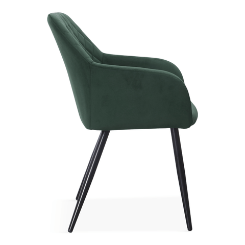 Carlo spisebordsstol - Grøn velour med armlæn