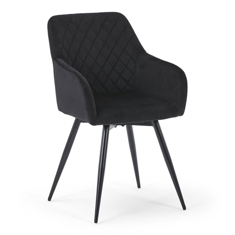 Carlo spisebordsstol - Sort velour med drejefunktion 360 grader