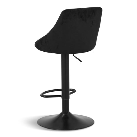 Cassie - Sort justerbar barstol i velour med drejefunktion 360 grader