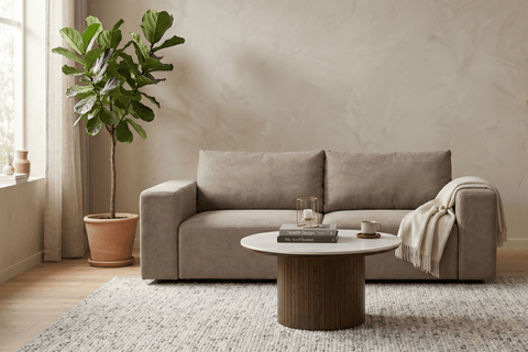 Noelle sovesofa i sand tekstil