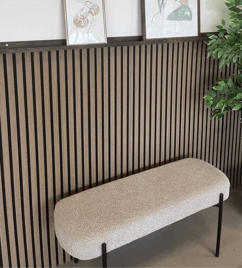 Helena bænk i beige boucle 100x36x43 cm