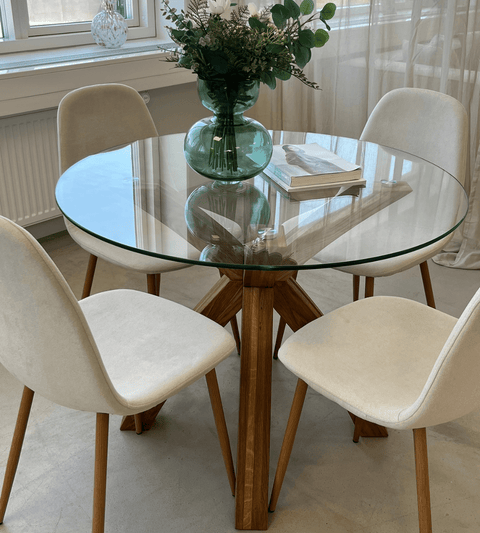 Anna spisebordsstol - beige tekstil med egelook