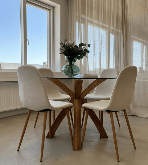 Anna spisebordsstol - beige tekstil med egelook
