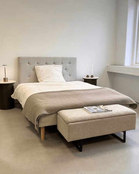 Malika bænk med opbevaring i beige boucle 95x35x40 cm