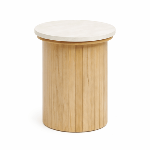 Enzo sidebord i stenbordplade med eg lamelfod Ø40