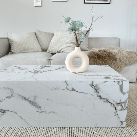 Maxine sofabord hvid marmor look 90x50 cm