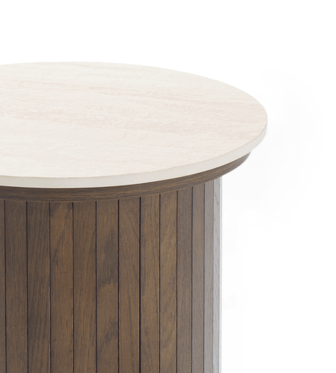 Enzo sidebord i stenbordplade med røget eg lamelfod Ø40 cm