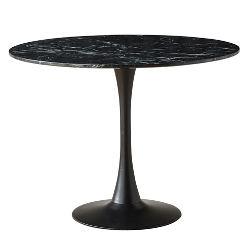 Zander - Rundt sort marmor-look spisebord med trompetfod - Ø100 cm