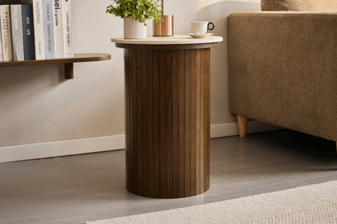 Enzo sidebord i stenbordplade med røget eg lamelfod Ø40 cm