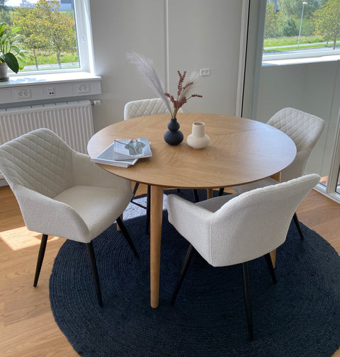 Carlo spisebordsstol -  Hvid boucle med drejefunktion 360 grader