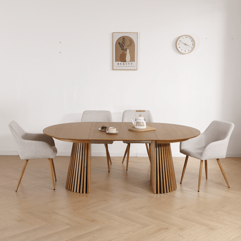 Jenna spisebordstol - beige tekstil med egelook