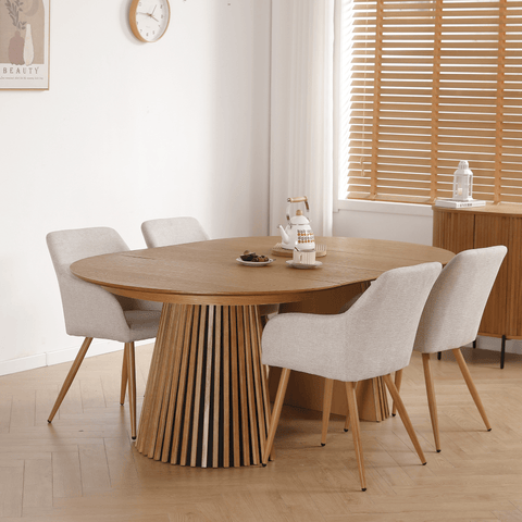 Jenna spisebordstol - beige tekstil med egelook