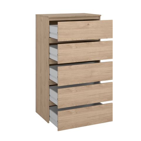 Maise kommode H:114 x B:65 x D:41 cm med 5 skuffer i egelook