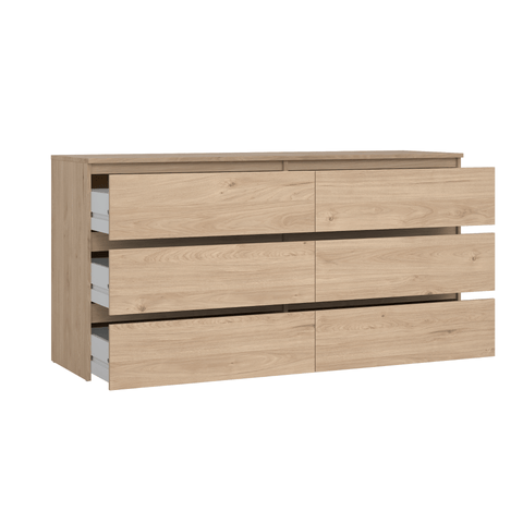 Maise kommode H:70 x B:138 x B:41 cm med 6 skuffer i egelook
