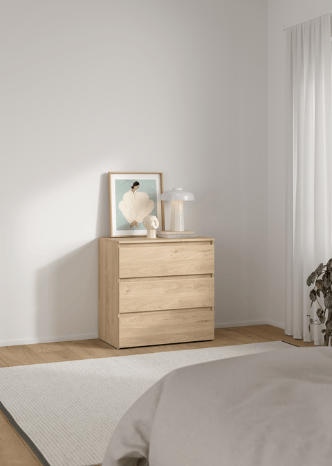 Maise kommode  H:70 x B:70 x D:41 cm med 3 skuffer i egelook
