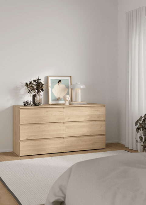 Maise kommode H:70 x B:138 x B:41 cm med 6 skuffer i egelook