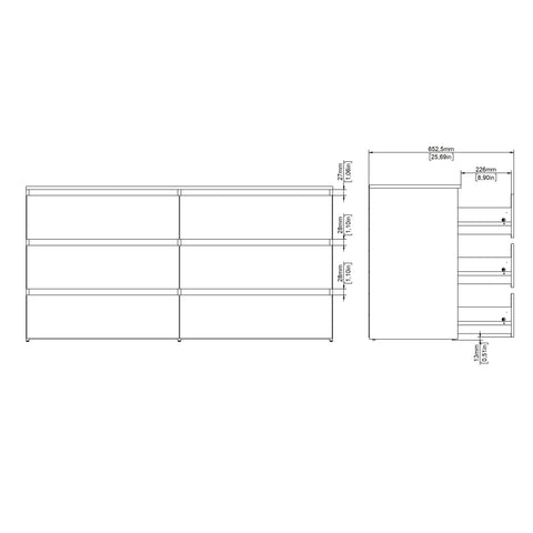 Maise kommode H:70 x B:138 x B:41 cm med 6 skuffer i egelook