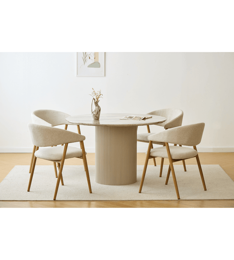 Martina rundt spisebord beige marmorlook med søjleben Ø120 cm