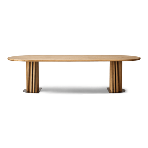 Matteo - Plankebord med lamelfod i olieret/natur massiv eg 300x120x77 cm
