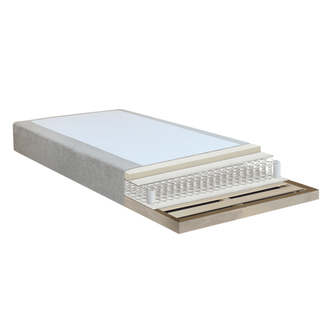 Boxmadras seng i beige 180x200 cm med 4 cm topmadras i PU-skum ekskl. ben