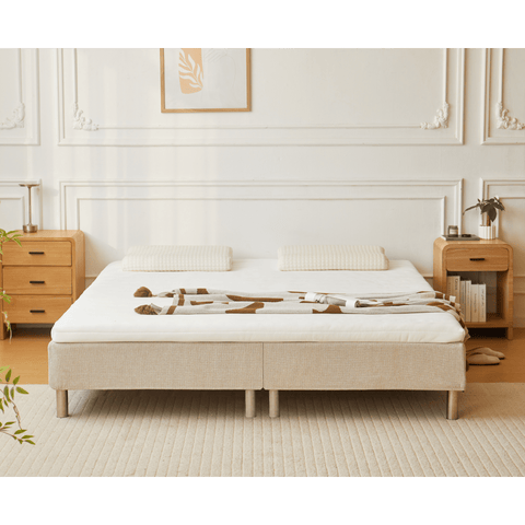 Premium boxmadras seng i beige 180x200 cm med 7 cm topmadras i memoryskum ekskl. ben