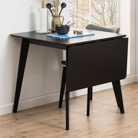 Rickie - Sort klap ud spisebord med tillægsplade i sortlakeret egefiner - 80/120 x 80 cm