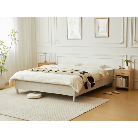 Premium Kontinentalseng i beige 180x200 cm med 7 cm topmadras i memoryskum inkl. chrome ben