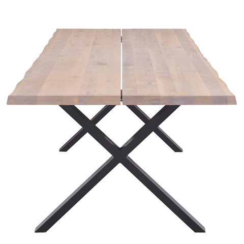 Susan plankebord - 300x95 cm - i hvidolieret eg med krydsben - (Forberedt til tillægsplader)