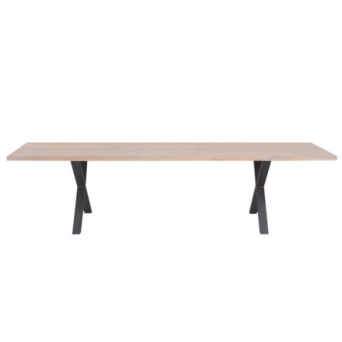Susan plankebord - 300x95 cm - i hvidolieret eg med krydsben - (Forberedt til tillægsplader)