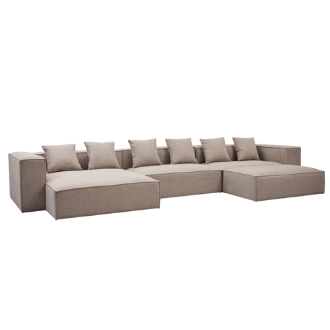 Hailey - Venstrevendt chaiselong modulsofa med puf i sand L: 415 X D: 172 X H: 65 cm