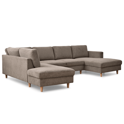 Jennifer højrevendt u-sofa i sand med chaiselong - L: 300 x D: 208 x H: 82 cm