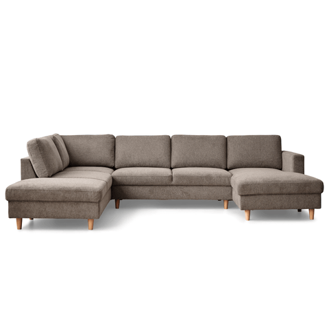 Jennifer højrevendt u-sofa i sand med chaiselong - L: 300 x D: 208 x H: 82 cm