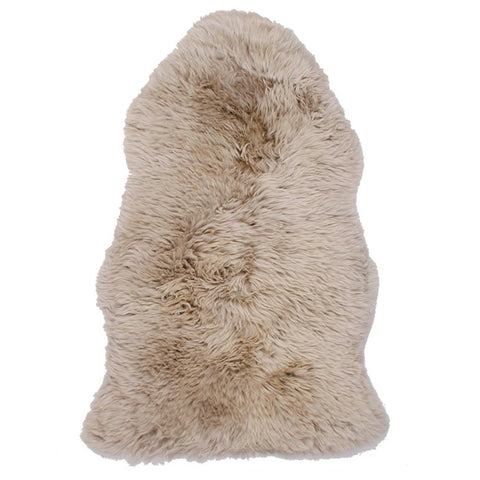 Ægte New Zealand lammeskind langhåret - Beige 95x65 cm